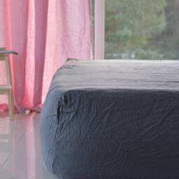 Linen Fitted Sheet in A Graphite Color Queen King Twin 100% Flax Softened Sheet Rose Linen Bedding - thumbnail 2