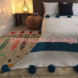 "Moroccan Pom Blanket - Throw With Blanket Bed Spread Bedding Cotton /79""Wx118" - thumbnail 2