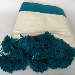 "Moroccan Pom Blanket - Throw With Blanket Bed Spread Bedding Cotton /79""Wx118" - thumbnail 4