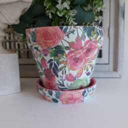 Indoor Plant Pot. Beautiful Pink Pastel Floral Decoupaged Terracotta Available in Three Sizes - thumbnail 3