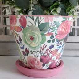 Indoor Plant Pot. Beautiful Pink Pastel Floral Decoupaged Terracotta Available in Three Sizes - thumbnail 2