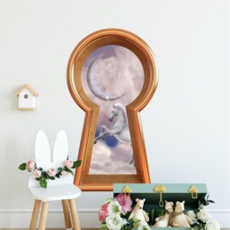 3D Keyhole Fabric Wall Decal - Unicorn in Clouds Moon 3D Sticker Wonderland Fantasy Removable - thumbnail 3
