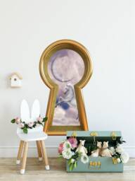 3D Keyhole Fabric Wall Decal - Unicorn in Clouds Moon 3D Sticker Wonderland Fantasy Removable