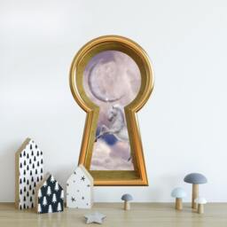 3D Keyhole Fabric Wall Decal - Unicorn in Clouds Moon 3D Sticker Wonderland Fantasy Removable - thumbnail 2