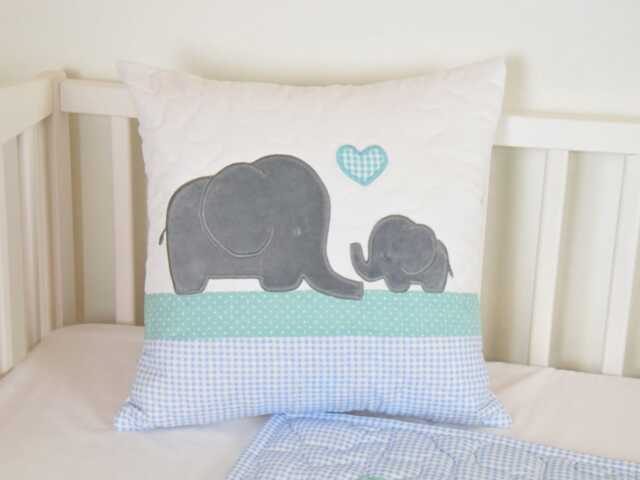 Elephant Pillow Decorative Kids Boy Nursery Decor, Mint Gray