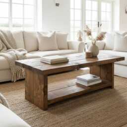 Handmade Rustic Solid Wood Coffee Table With Shelf - thumbnail 1