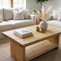 Handmade Rustic Solid Wood Coffee Table With Shelf - thumbnail 3