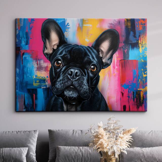 Colorful French Bulldog Abstract Modern Oil Painting Wall Art Framed Canvas Poster Print Home Kitchen Office Room Decor Dog Gift Ideas - image 1