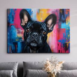 Colorful French Bulldog Abstract Modern Oil Painting Wall Art Framed Canvas Poster Print Home Kitchen Office Room Decor Dog Gift Ideas - thumbnail 1