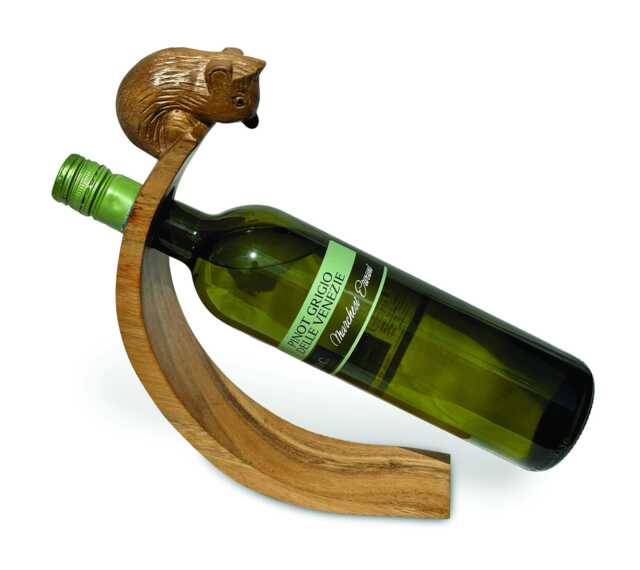 Hedgehog Hand Carved Wooden Balance Wine Bottle Holder, Curved Gravity Stand - image 1