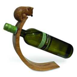 Hedgehog Hand Carved Wooden Balance Wine Bottle Holder, Curved Gravity Stand - thumbnail 2