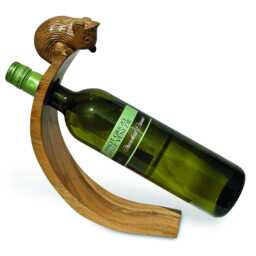 Hedgehog Hand Carved Wooden Balance Wine Bottle Holder, Curved Gravity Stand - thumbnail 3