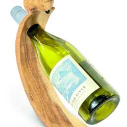 Hedgehog Hand Carved Wooden Balance Wine Bottle Holder, Curved Gravity Stand - thumbnail 4
