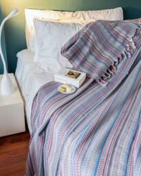 71'' 90.5'' Multicolored With Predominantly Gray Turkish Cotton Throw Blanket, Bedspread, Bedcover, Coverlet, Couch Cozy Blanket - thumbnail 1