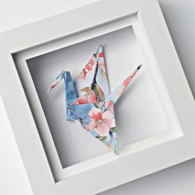 Handmade Lucky Origami Paper Crane, Gift For Good Luck, New Home, Anniversary, Wedding, Friends Birthday, Framed Home Decor - image 1