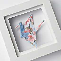 Handmade Lucky Origami Paper Crane, Gift For Good Luck, New Home, Anniversary, Wedding, Friends Birthday, Framed Home Decor - thumbnail 1
