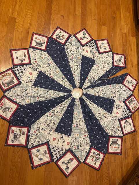 Large Christmas Tree Skirt, Guilted Snowman Dianna Marcum Fabric, Skirt For Real - image 1