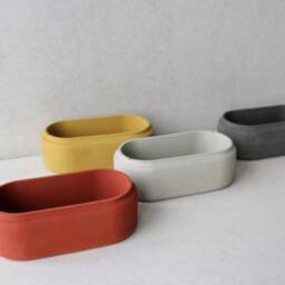 Handmade Terracotta Concrete Planter - Minimalist Oval Succulent Pot - thumbnail 4