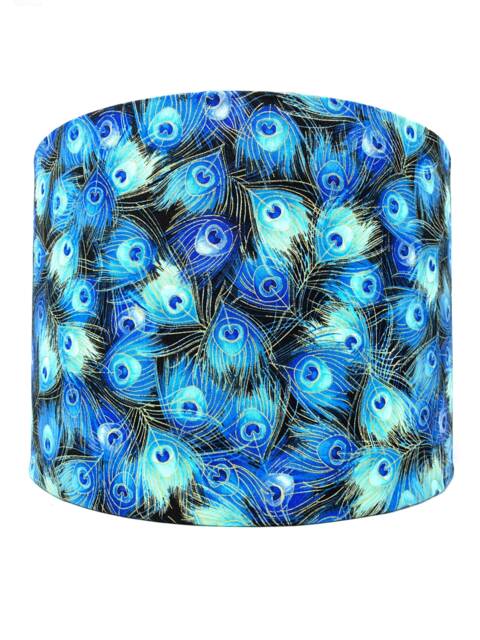 Peacock Feather Lampshade Blue Teal Asian Style Drum Shade - image 1