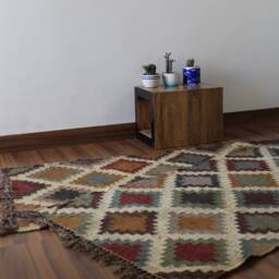 Geometric Kilim Rug Runner Wool Jute Dhurrie, 2x10 Ft - thumbnail 4