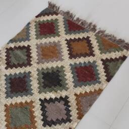 Geometric Kilim Rug Runner Wool Jute Dhurrie, 2x10 Ft - thumbnail 3