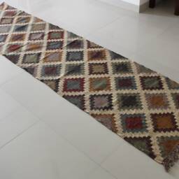 Geometric Kilim Rug Runner Wool Jute Dhurrie, 2x10 Ft - thumbnail 2