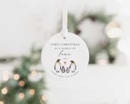 First Christmas As A Family Of 4 Decoration - Keepsake Bauble Gift Ceramic Ornament Baby's