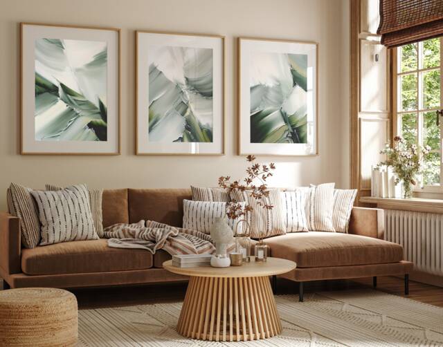 Neutral Green Cream, Abstract Art Prints, Modern Art, Abstract Brush Strokes, Wall Set Of 3 , A5, A4, A3, A2, A1 Sizes, Fast Delivery - image 1