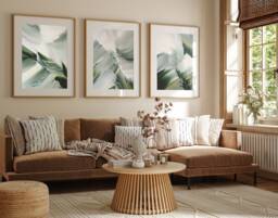 Neutral Green Cream, Abstract Art Prints, Modern Art, Abstract Brush Strokes, Wall Set Of 3 , A5, A4, A3, A2, A1 Sizes, Fast Delivery - thumbnail 1