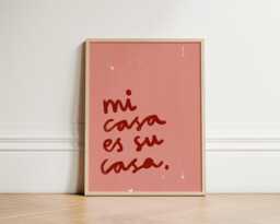 Mi Casa Es Su Print, Colourful Illustration Wall Art, Typography Poster, Print Decor, Hand Drawn Kitchen Unframed - thumbnail 1