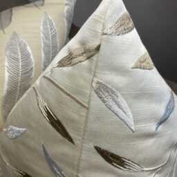 Pietra Pearl Champagne Cushion Cover , Designer Pillow Case - Embroidered Leaf Design Floral Fabric Double-Sided - thumbnail 4