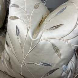 Pietra Pearl Champagne Cushion Cover , Designer Pillow Case - Embroidered Leaf Design Floral Fabric Double-Sided - thumbnail 3
