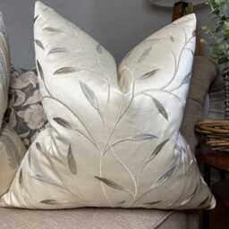 Pietra Pearl Champagne Cushion Cover , Designer Pillow Case - Embroidered Leaf Design Floral Fabric Double-Sided - thumbnail 2