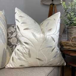 Pietra Pearl Champagne Cushion Cover , Designer Pillow Case - Embroidered Leaf Design Floral Fabric Double-Sided