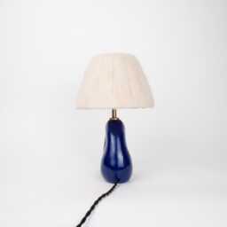 Handmade Ceramic Table Lamp Royal Blue Glossy Finish, Wool Shade - thumbnail 3