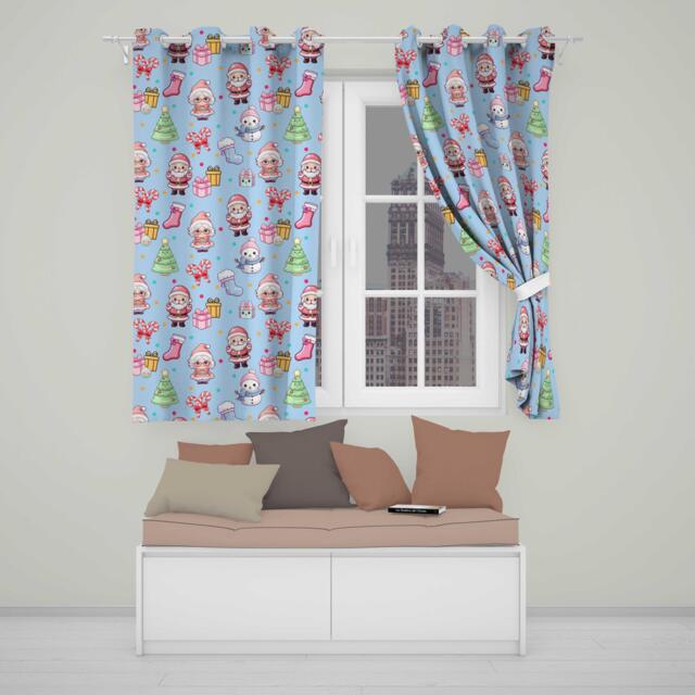 Cute Santa Snowman Gifts Candy Cane Blue Background Seamless Pattern Readymade Eyelet Ring Top Thermal 100% Blackout Curtains - image 1