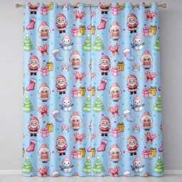 Cute Santa Snowman Gifts Candy Cane Blue Background Seamless Pattern Readymade Eyelet Ring Top Thermal 100% Blackout Curtains - thumbnail 2
