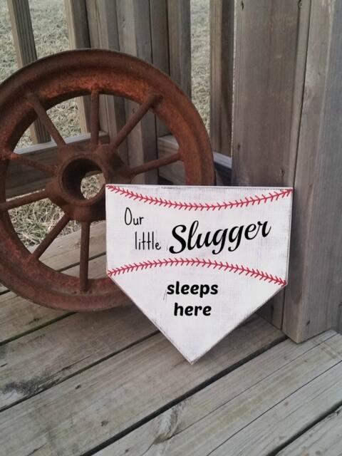 Baseball Nursery Decor - Our Little Slugger Wall Art Baby Sign For Home Plate