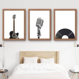 Vintage Music Posters Guitar, Microphone, Vinyl Record - Set Of 3 - thumbnail 1