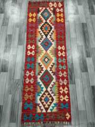 Runner Rug Classic, Handmade Artisan Afghan Turkish, Scandinavian, Navajo, Bohemian, Wool Flatweave Multicolour Kilim 199x62 cm - thumbnail 1