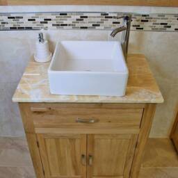 Bathroom Vanity Cabinet - Solid Oak Sink Unit Modern Wash Stand Golden Onyx Top Ceramic Basin 502Gocbc - thumbnail 3
