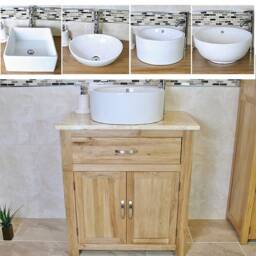 Bathroom Vanity Cabinet - Solid Oak Sink Unit Modern Wash Stand Golden Onyx Top Ceramic Basin 502Gocbc - thumbnail 2