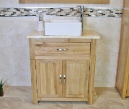 Bathroom Vanity Cabinet - Solid Oak Sink Unit Modern Wash Stand Golden Onyx Top Ceramic Basin 502Gocbc