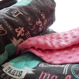 Paris Baby Girl Blanket - Pink & Teal Minky - thumbnail 2