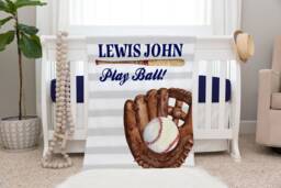 Baseball Blanket, Personalized Baby Blanket Gift, Toddler Sports Nursery Decor, Birthday Play Ball