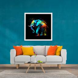 Elephant Picture On Canvas in Bright Vibrant Neon Colours - Wall Art Framed A Floating Frame - thumbnail 3