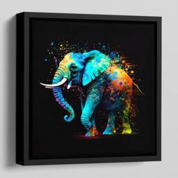 Elephant Picture On Canvas in Bright Vibrant Neon Colours - Wall Art Framed A Floating Frame - thumbnail 2