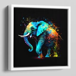 Elephant Picture On Canvas in Bright Vibrant Neon Colours - Wall Art Framed A Floating Frame - thumbnail 1