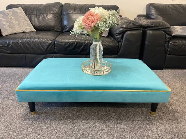 Handmade Flat Top Footstool, Coffee Table, Footrest , Puffy in Plush Soft Velvet - image 1