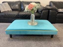Handmade Flat Top Footstool, Coffee Table, Footrest , Puffy in Plush Soft Velvet - thumbnail 1